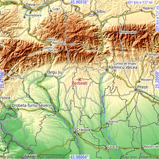 Topographic map of Berbeşti