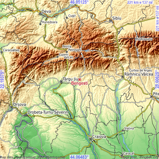 Topographic map of Bengești