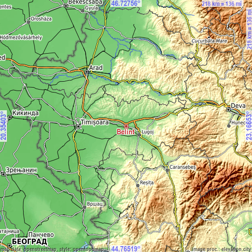 Topographic map of Belinţ