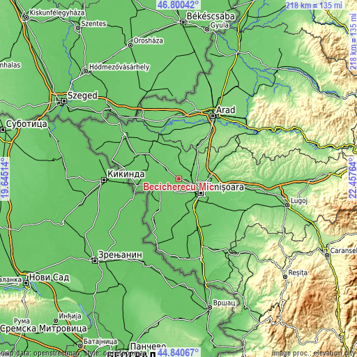 Topographic map of Becicherecu Mic