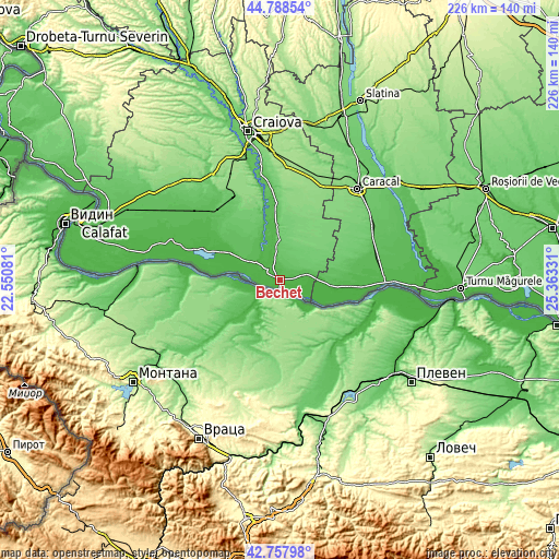 Topographic map of Bechet