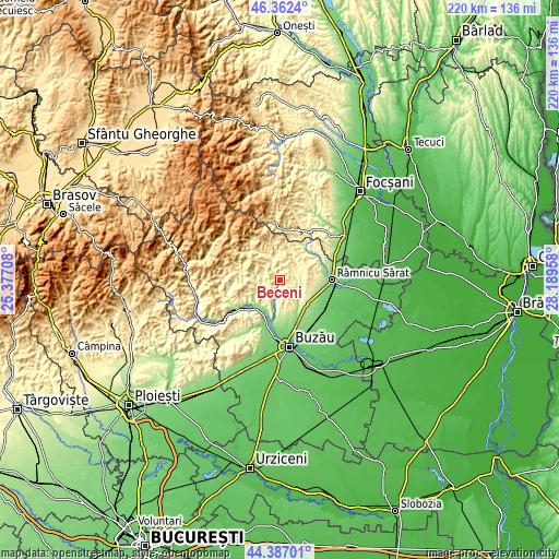 Topographic map of Beceni