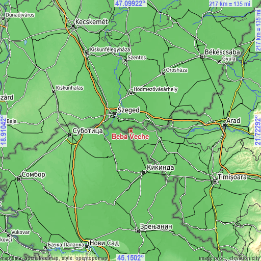 Topographic map of Beba Veche