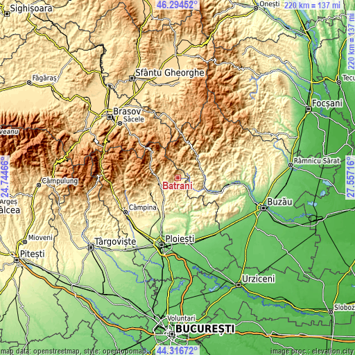 Topographic map of Bătrâni