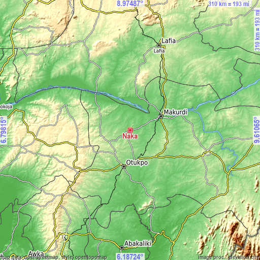 Topographic map of Naka