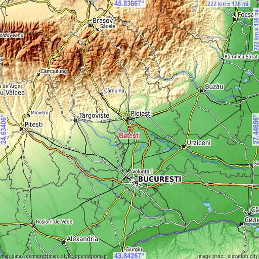 Topographic map of Bătești