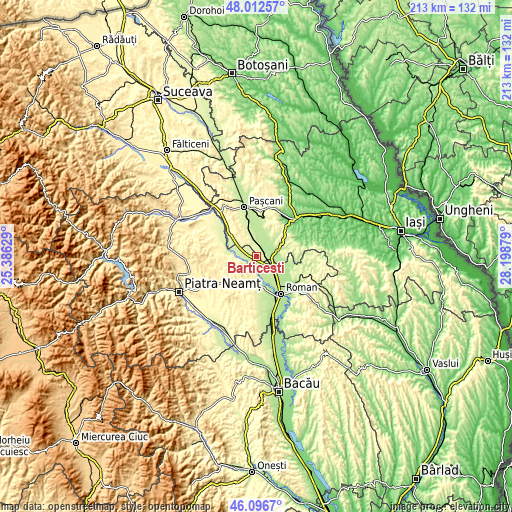 Topographic map of Barticești