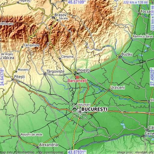 Topographic map of Bărcăneşti