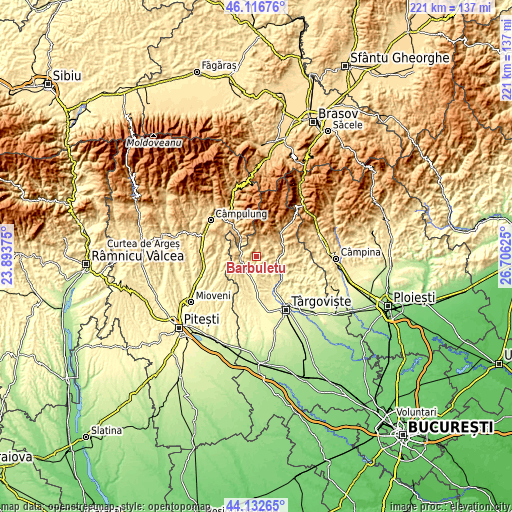 Topographic map of Bărbuleţu