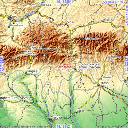 Topographic map of Bărbăteşti