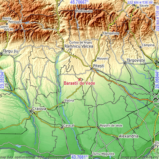 Topographic map of Bărăștii de Vede