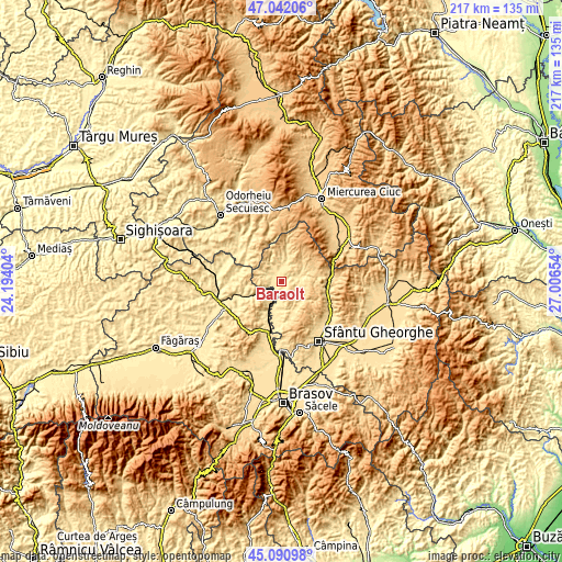 Topographic map of Baraolt