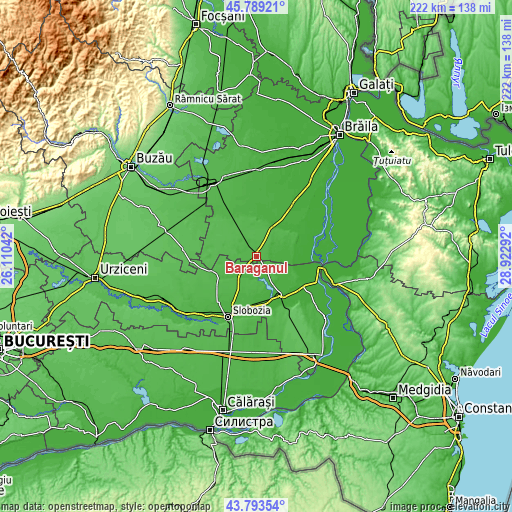 Topographic map of Bărăganul