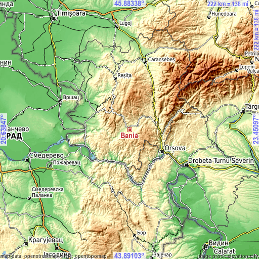 Topographic map of Bănia