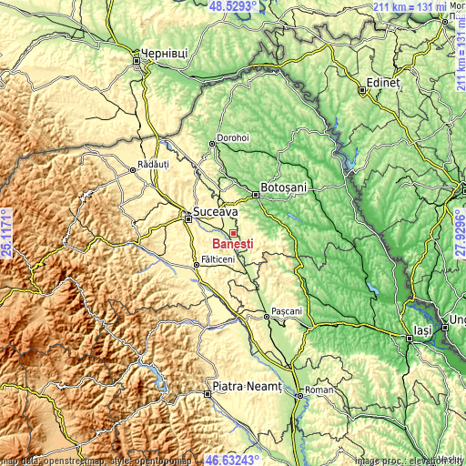 Topographic map of Bănești