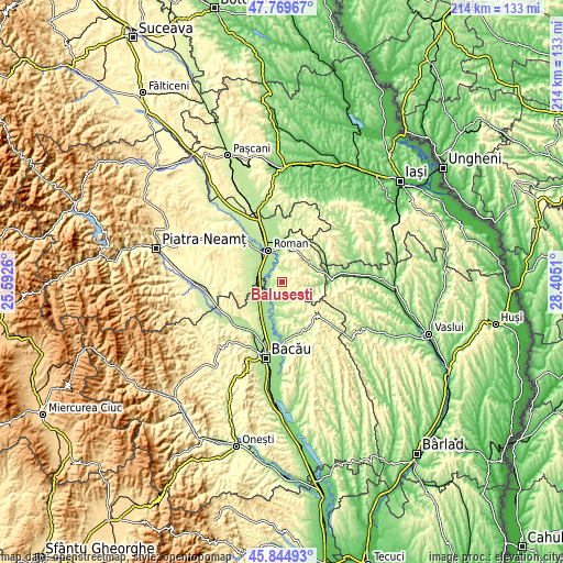 Topographic map of Bălușești