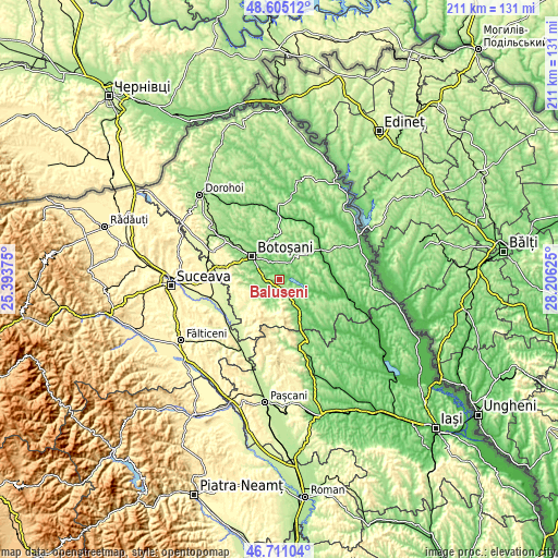 Topographic map of Băluşeni