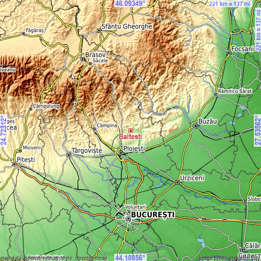 Topographic map of Bălțești