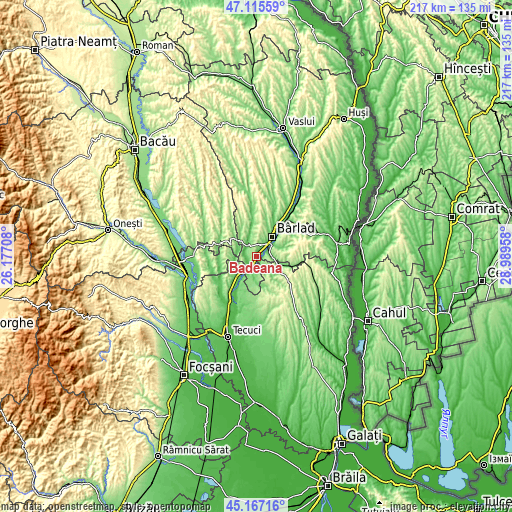 Topographic map of Bădeana