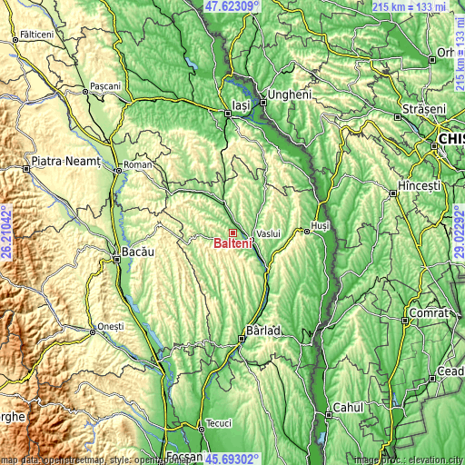 Topographic map of Bălteni