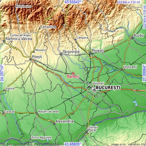 Topographic map of Bălteni