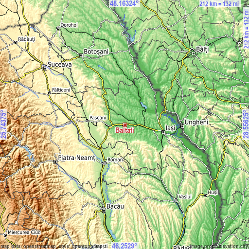 Topographic map of Bălţaţi