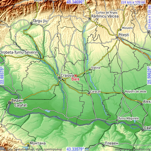 Topographic map of Balş