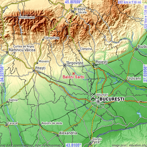 Topographic map of Băleni Sârbi