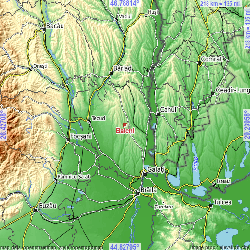 Topographic map of Băleni