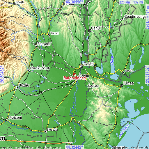 Topographic map of Baldovinești