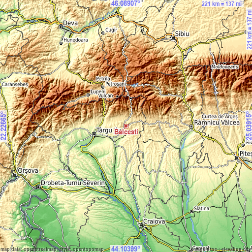 Topographic map of Bălcești