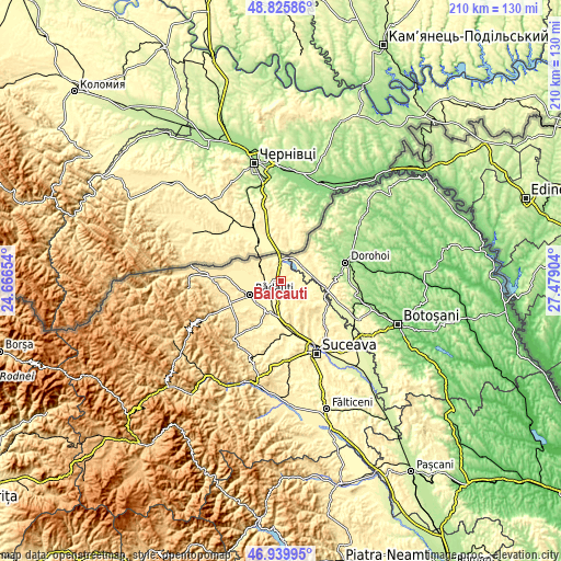 Topographic map of Bălcăuţi