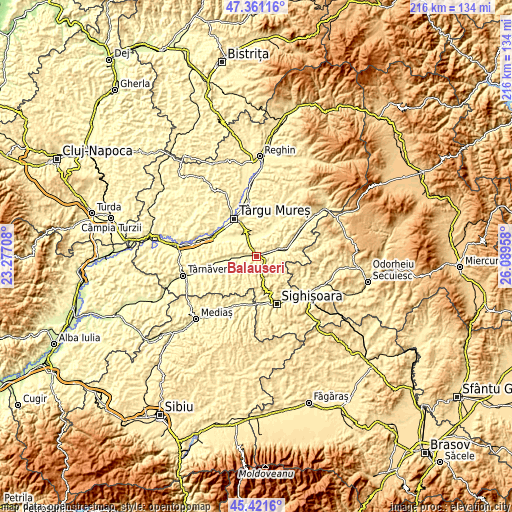 Topographic map of Bălăuşeri