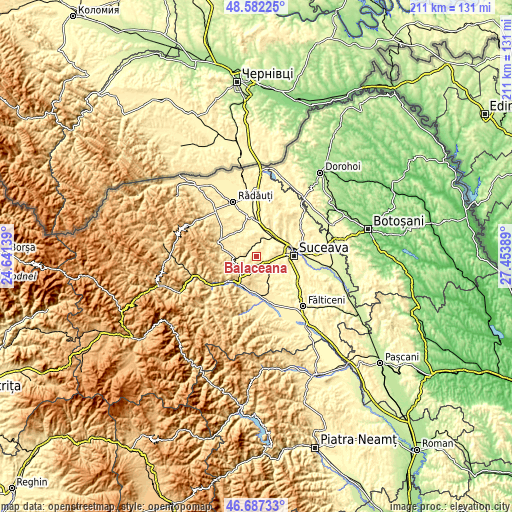 Topographic map of Bălăceana