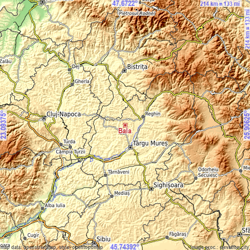 Topographic map of Băla