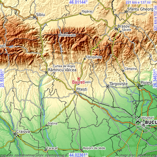 Topographic map of Băjești