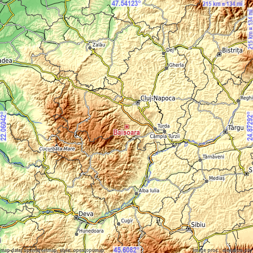 Topographic map of Băişoara