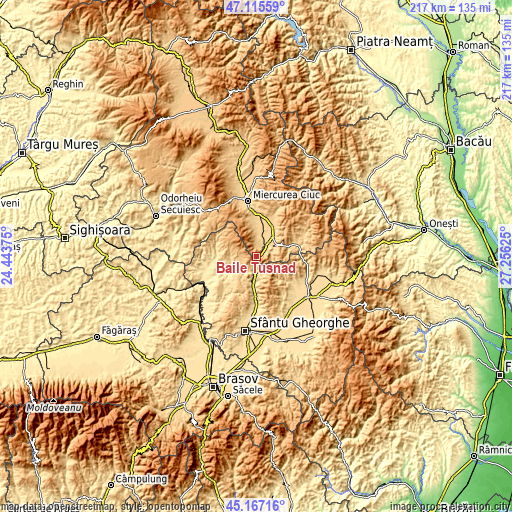 Topographic map of Băile Tuşnad