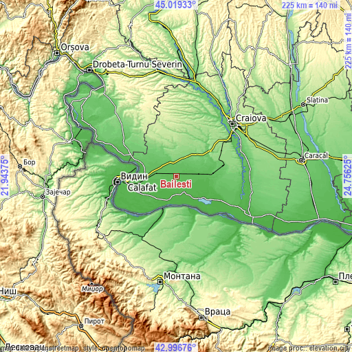 Topographic map of Băileşti