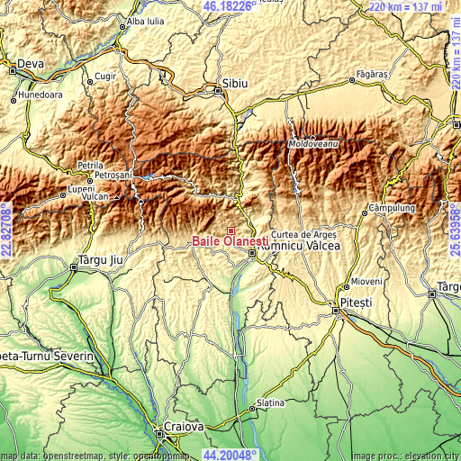 Topographic map of Băile Olăneşti