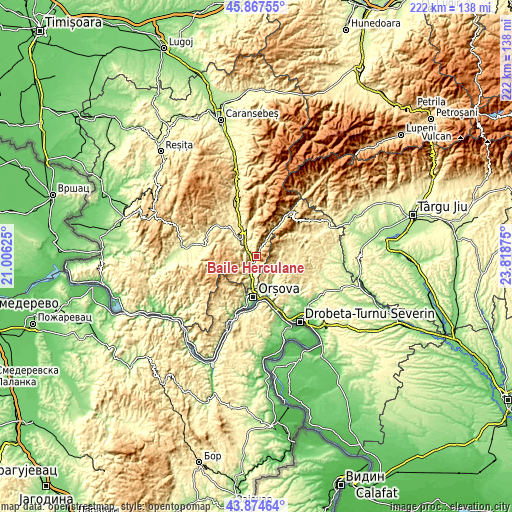 Topographic map of Băile Herculane