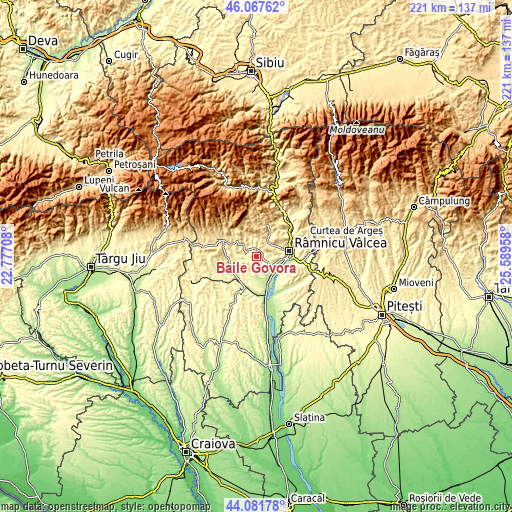 Topographic map of Băile Govora