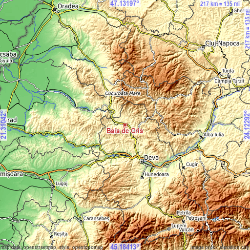Topographic map of Baia de Criş