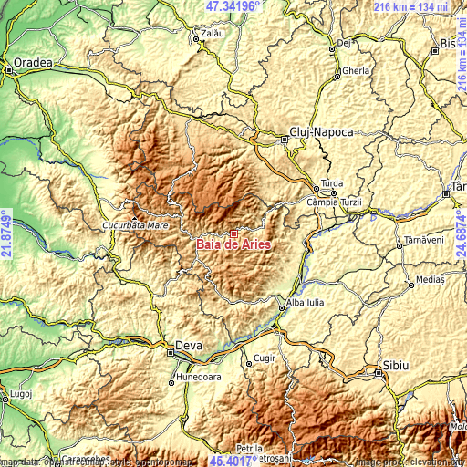 Topographic map of Baia de Arieş