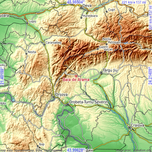 Topographic map of Baia de Aramă