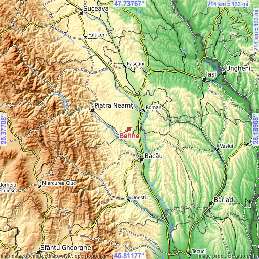 Topographic map of Bahna