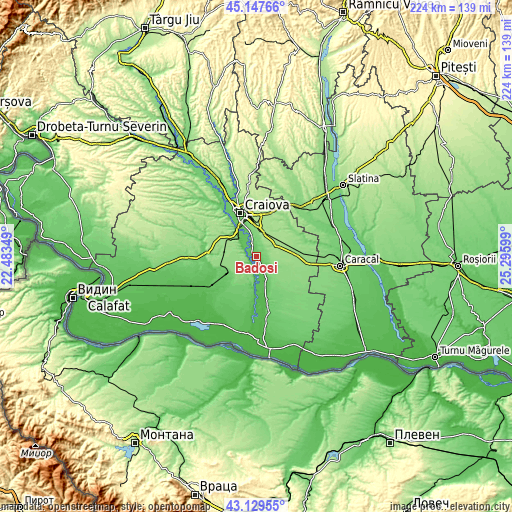 Topographic map of Bădoși