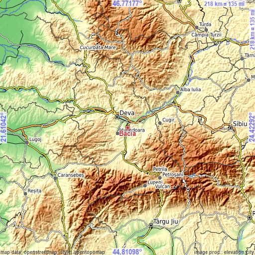 Topographic map of Băcia