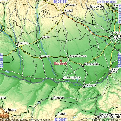 Topographic map of Băcălești