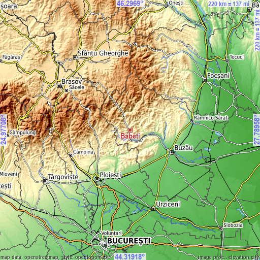 Topographic map of Babeţi